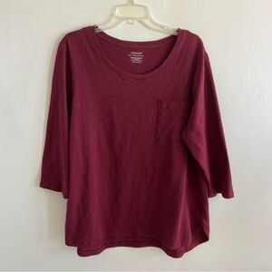 Chico's The Ultimate Tee Burgundy Wine Red 3/4 Sleeve Scoop Neck Top